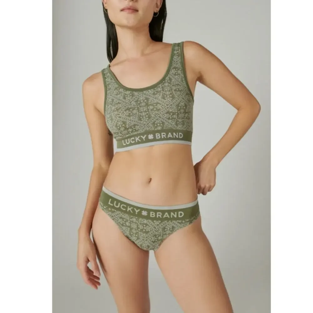 Lucky Brand Women's Dark Green Bandana Jacquard Seamless Bra Size M